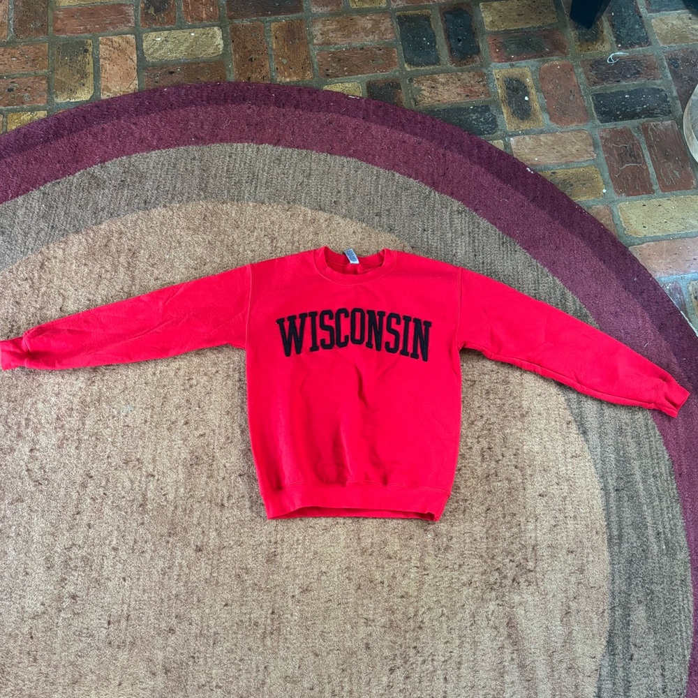 Gildan Red Wisconsin Crewneck Sweater